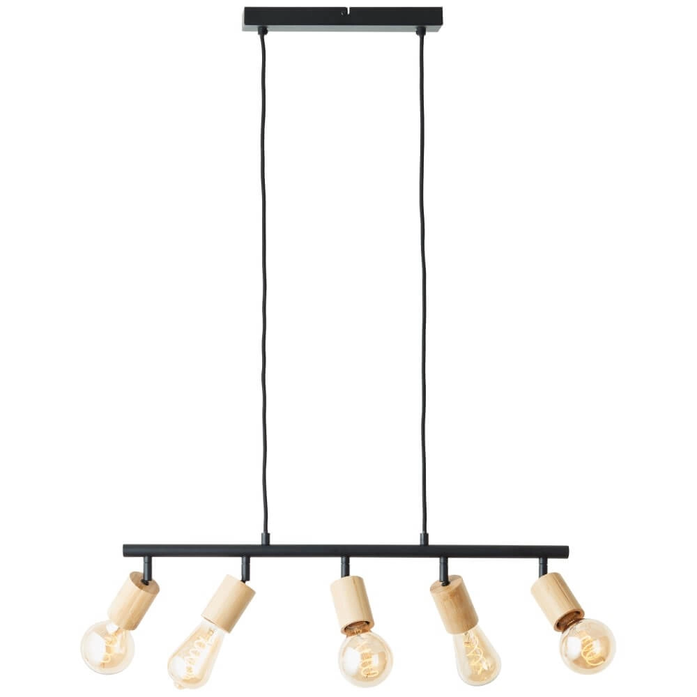 5-lichts hanglamp Tiffany zwart met hout Brilliant 4004353406409