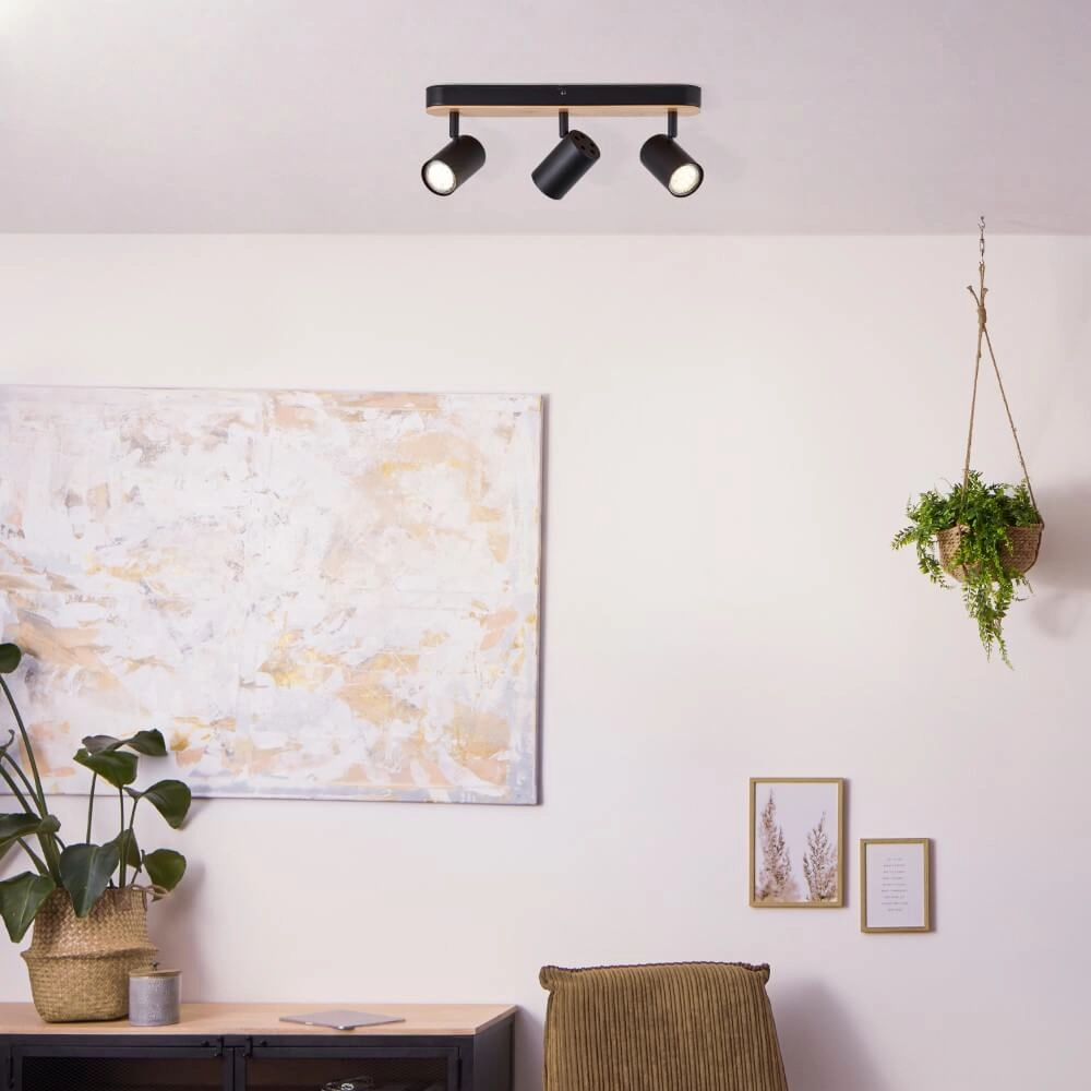 Plafondlamp Niels 3-lichts zwart met hout Brilliant 4004353412059