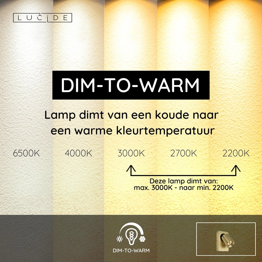 Bedlampje Nigel met USB oplaadpunt goud Lucide 5411212092953