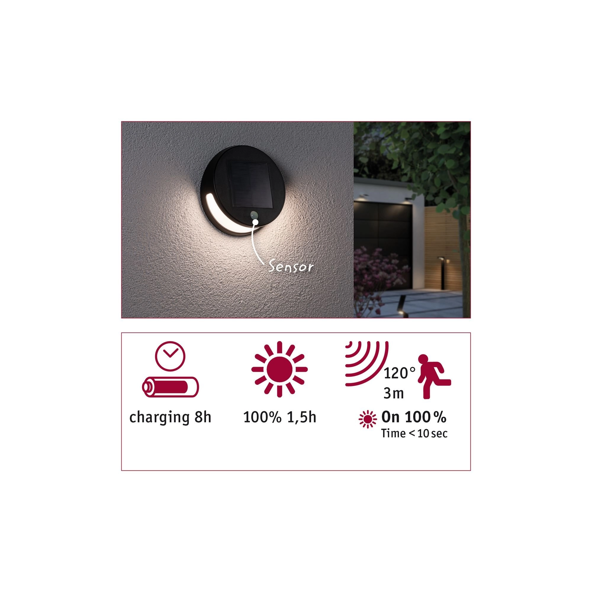 Ronde solar wandlamp Helena met sensor Paulmann 4000870942659