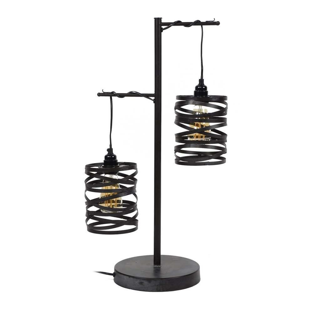 Landelijke tafellamp Spindle 2x E27 - slate grey Lyora 8716803513020