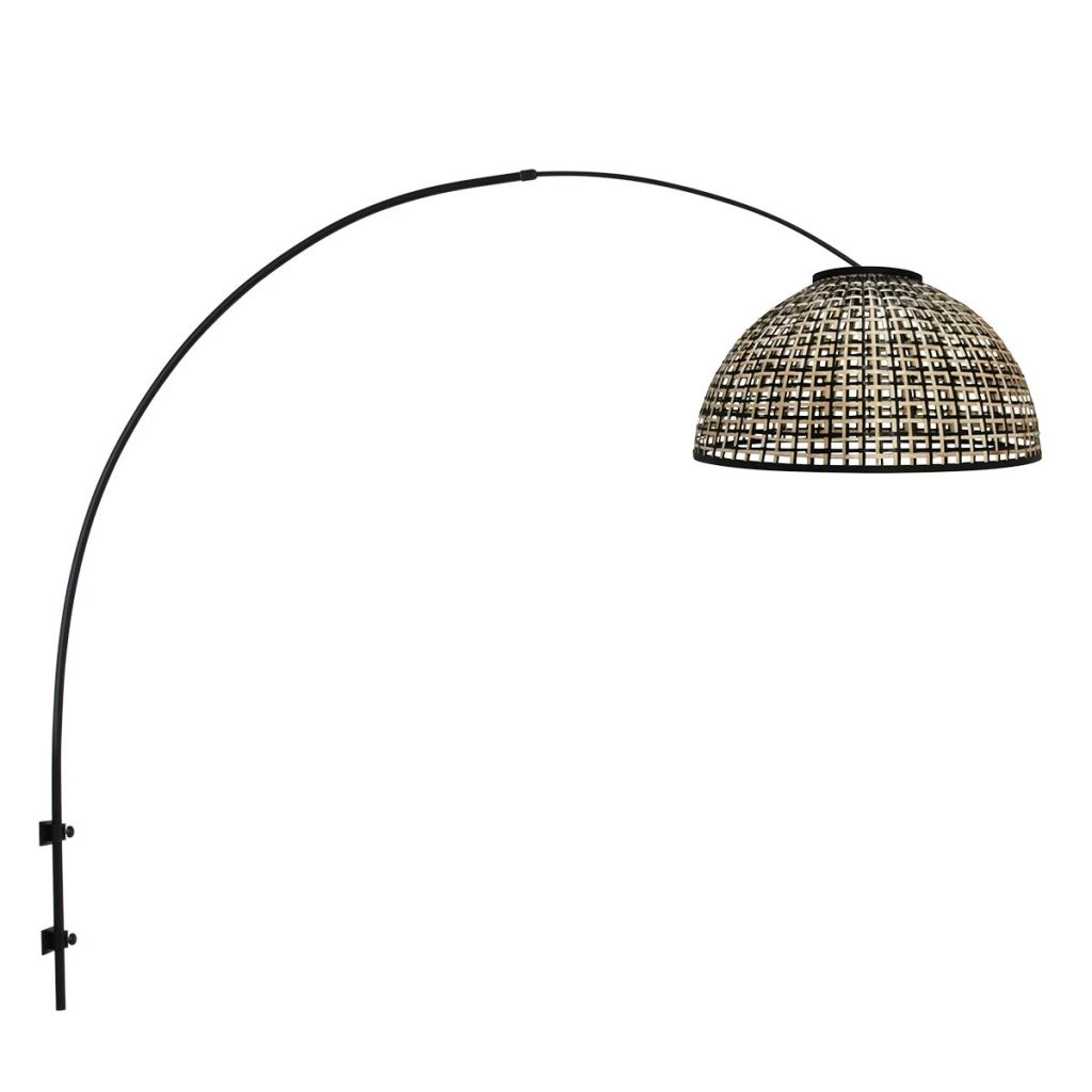 Zwarte wandlamp Nox Light met bamboe kap Ø60cm