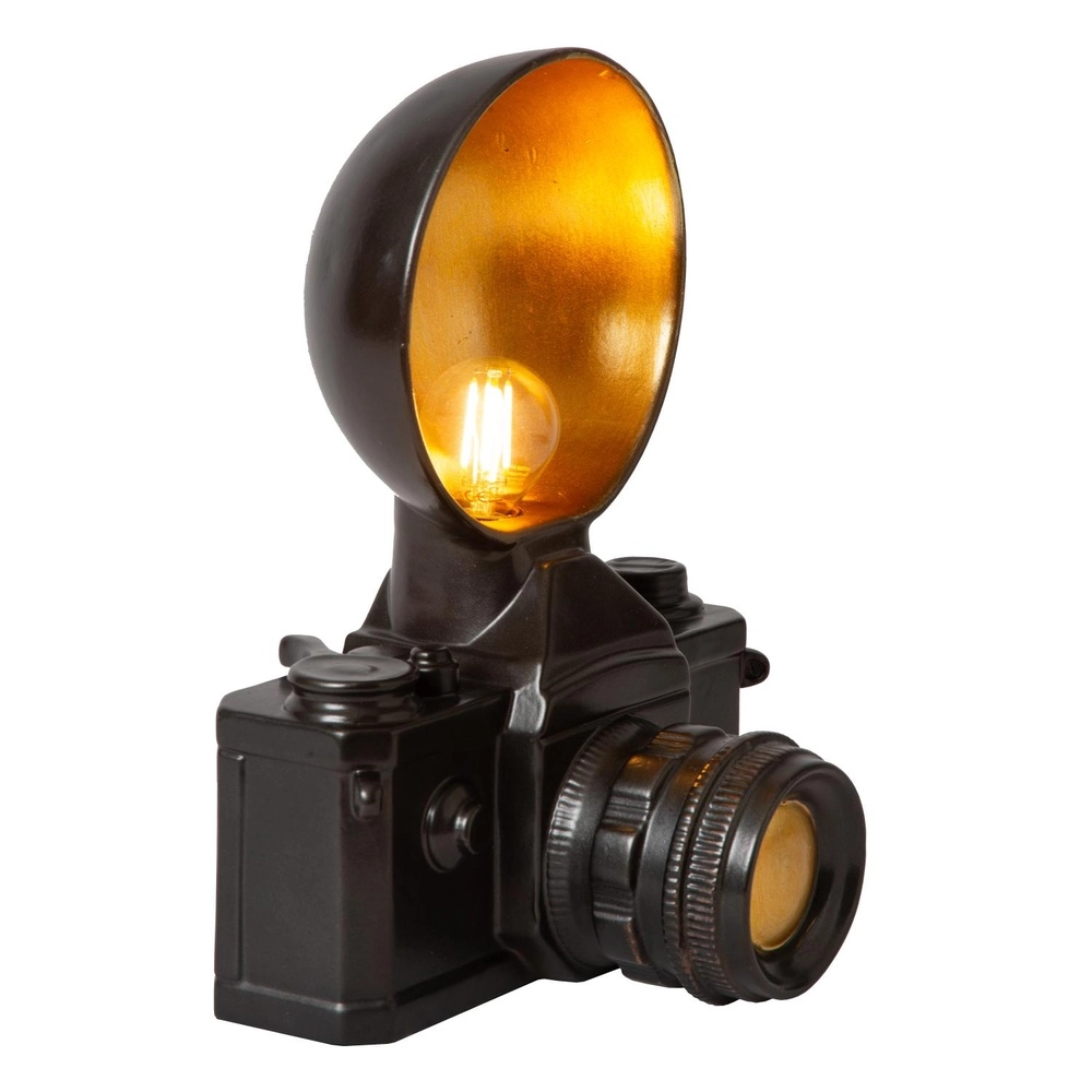 Nostalgische tafellamp Extravaganza Camera zwart met goud Lucide 5411212345769