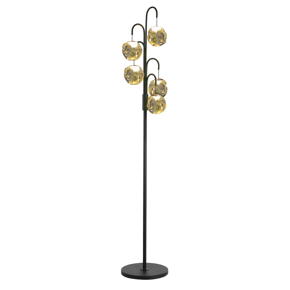 Vloerlamp Melina zwart met amber glas 5-lichts