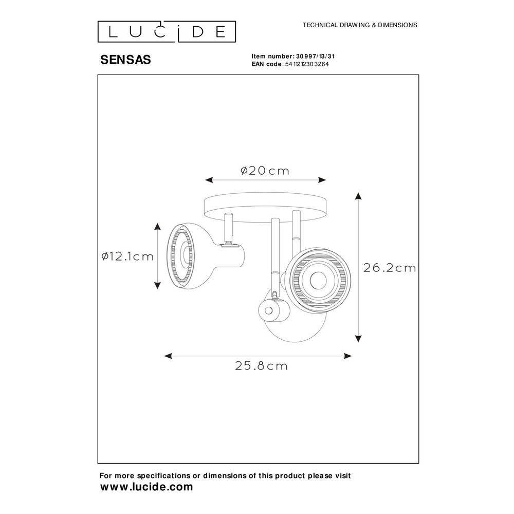 Plafondlamp 3-lichts Sensas wit design GU10 ES111 Lucide 5411212303264