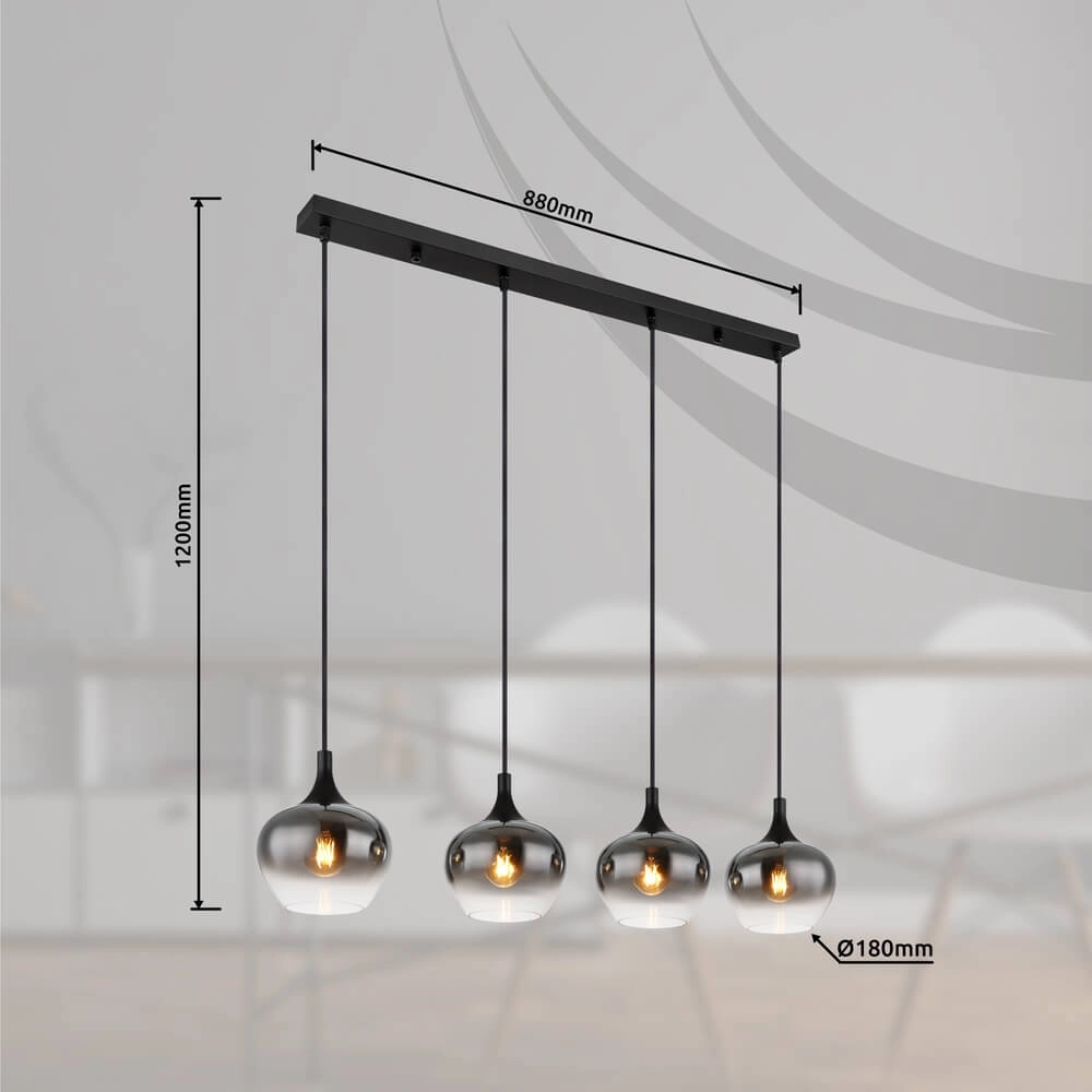 Zwarte hanglamp Maxy 4-lichts recht Globo 9007371432400