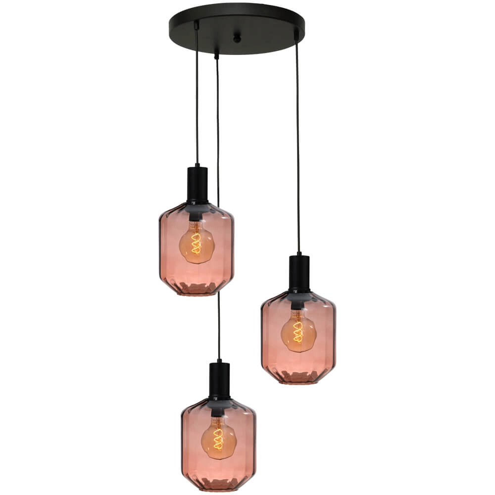 3-lichts vide hanglamp - zwart - Porto met Jagger red glazen - Ø 24cm