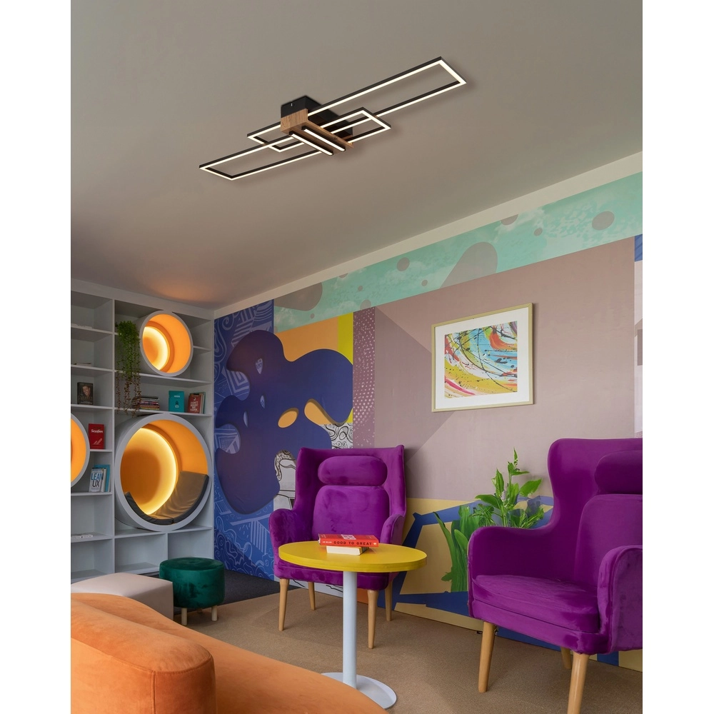 Moderne plafondlamp Dakari zwart met hout Globo 9007371528479