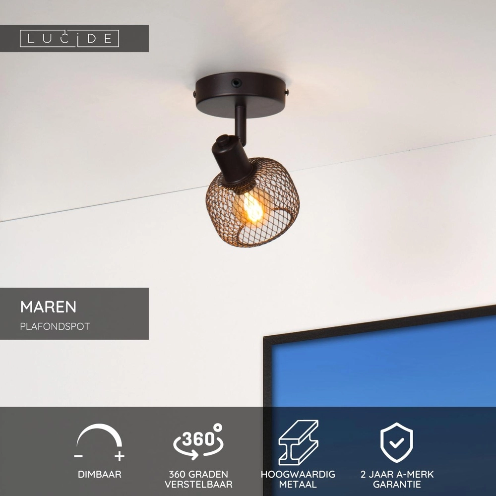 Plafondlampje Maren enkel zwart Lucide 5411212771070
