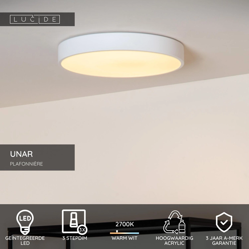Plafonniere Unar Ø 30cm - 2700K - wit Lucide 5411212792020