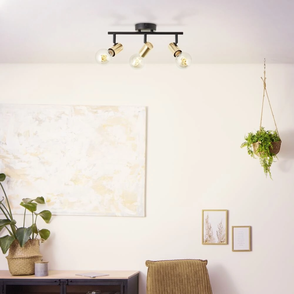 Zwart met gouden plafondlamp Kerry 3-lichts Brilliant 4004353409042