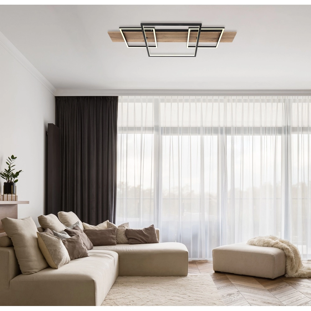 Design plafondlamp Vanni zwart met houtlook 95cm Globo 9007371454082