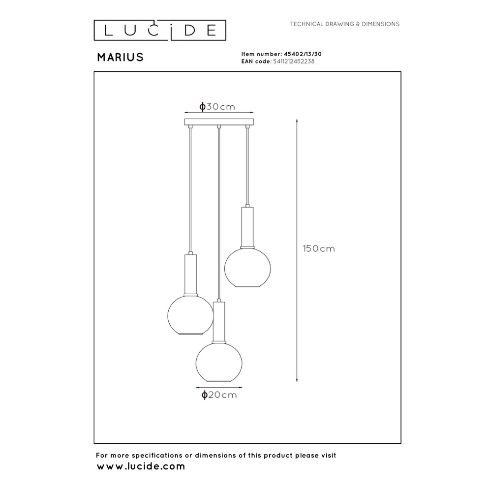 Hanglamp Marius 3-lichts zwart Lucide 5411212452238