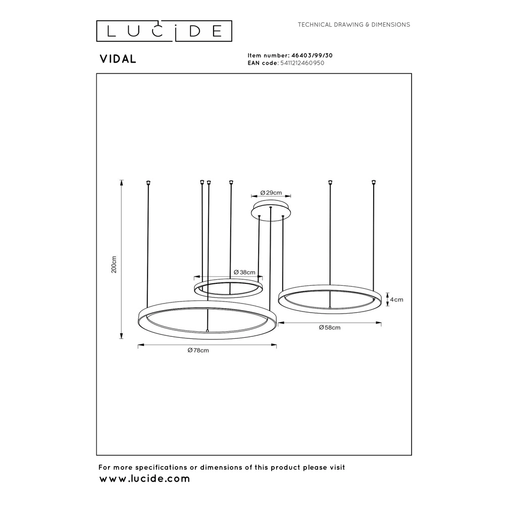 Zwarte hanglamp Vidal design Premium by Lucide 5411212460950