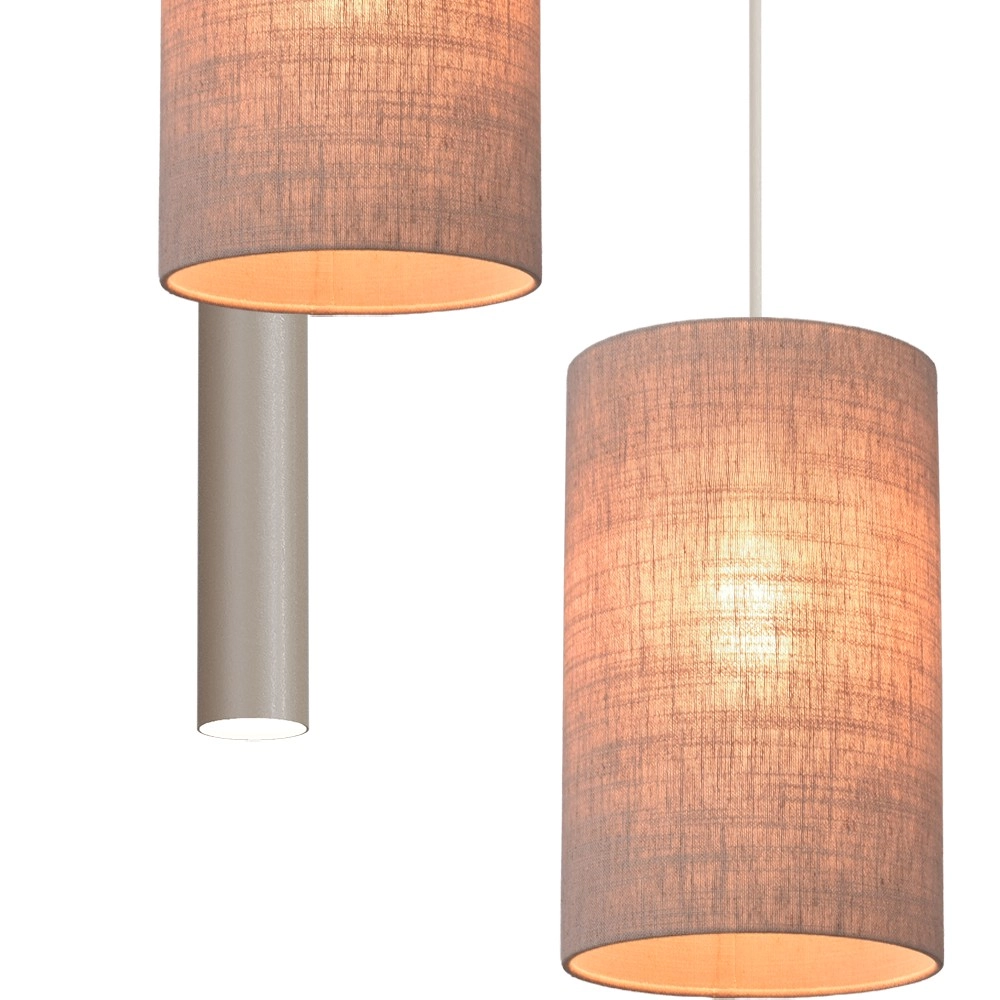3-lichts hanglamp Lisbourg beige terra met beige grey kap Masterlight
