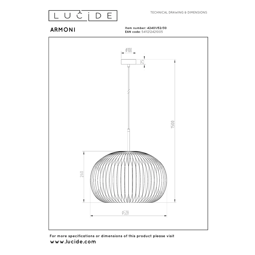 Hanglamp Armoni Ø 52cm zwart Lucide 5411212421005