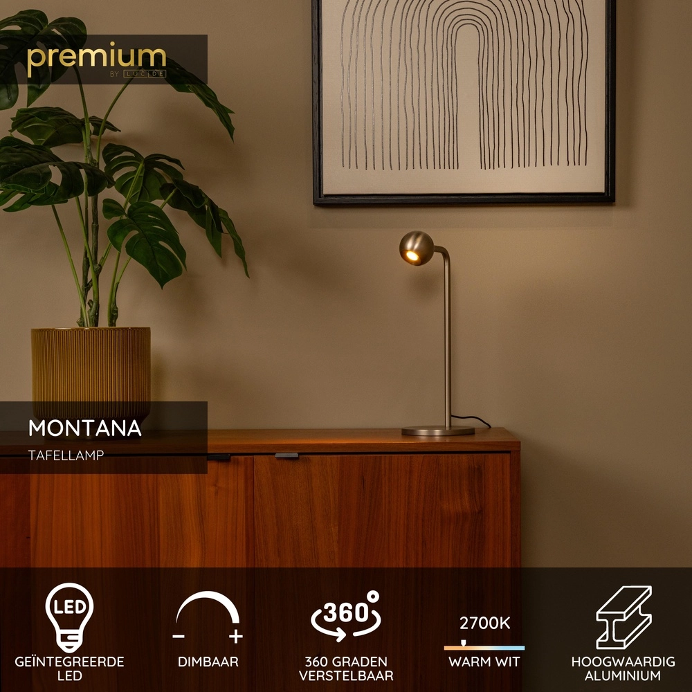 Design tafellamp Montana grijs Premium by Lucide 5411212680181