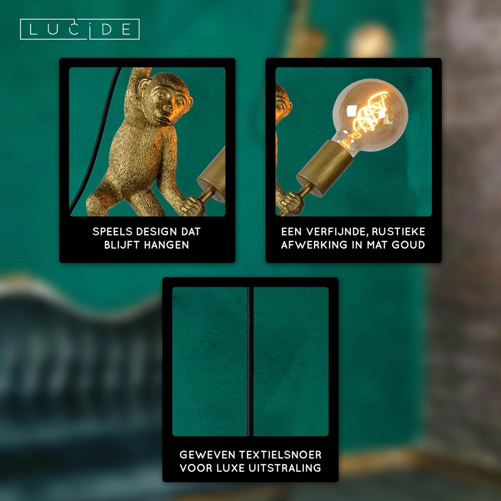 Hanglamp Extravaganza Chimp aapje zwart met goud Lucide 5411212105318