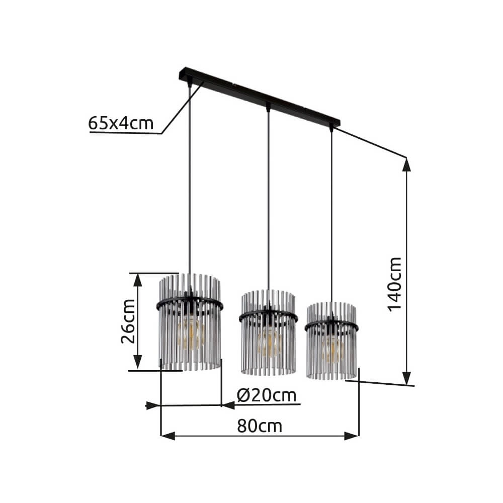 Zwarte hanglamp Gorley met smoke glas 3-lichts Globo 9007371445790