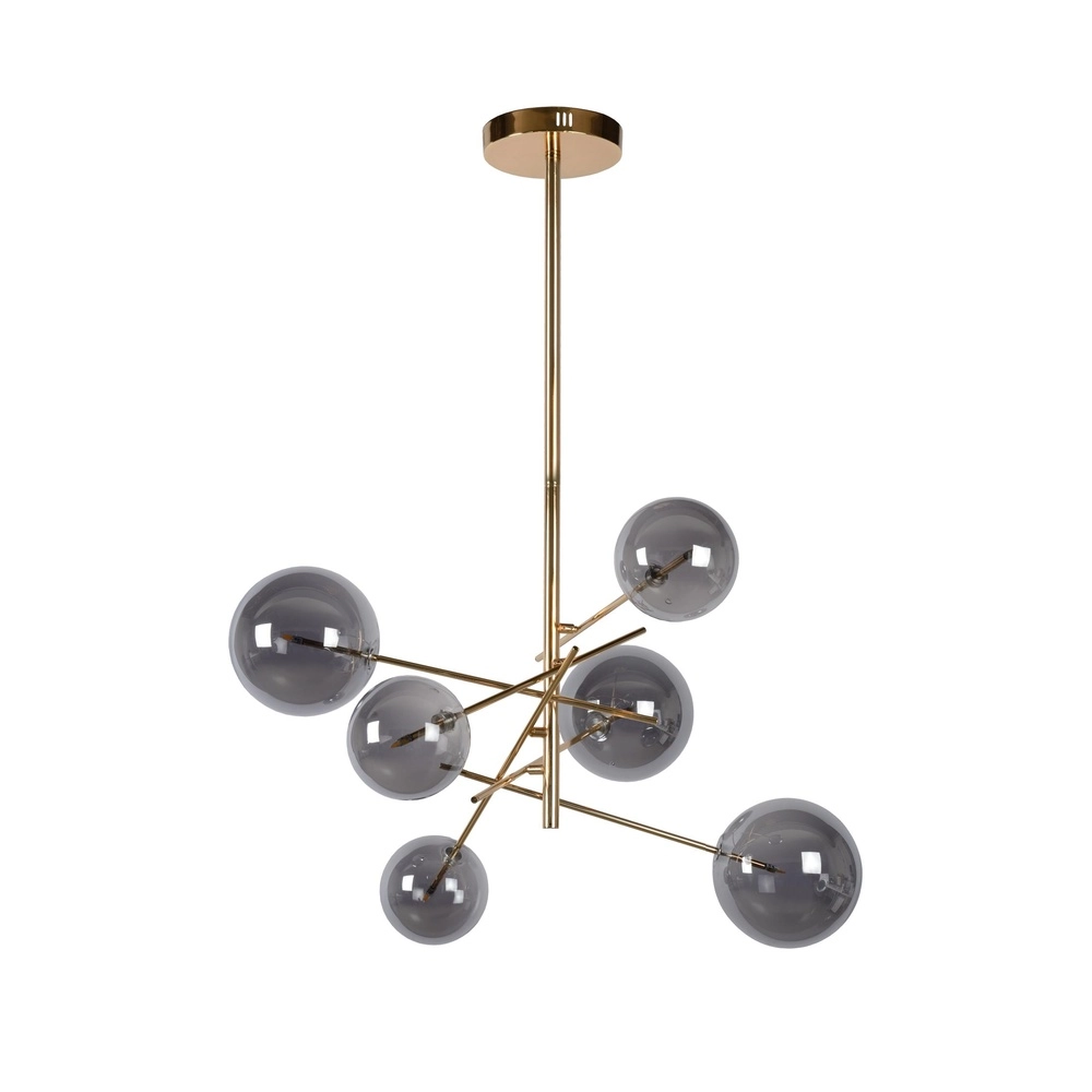 6-lichts hanglamp Alara goud met smoke bollen