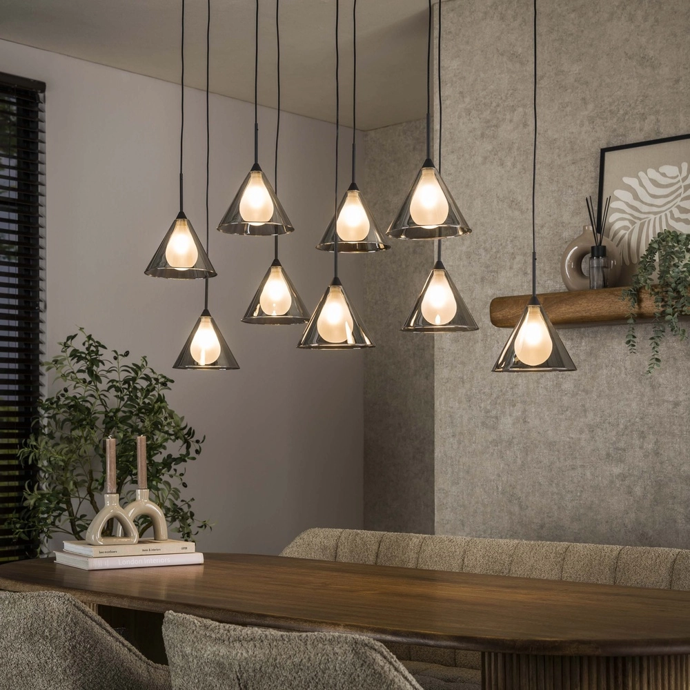 9-lichts hanglamp Conic voor eettafel