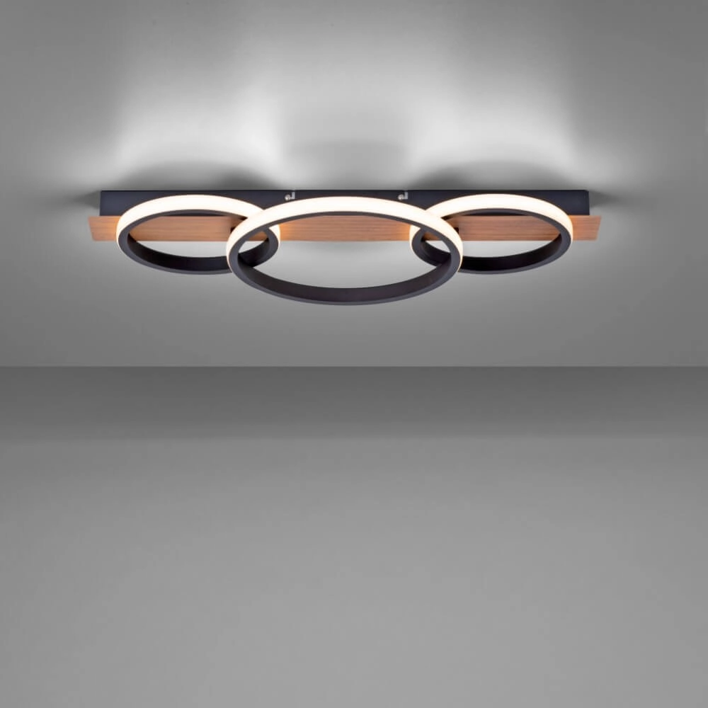Plafondlamp Trooper zwart met hout 68cm Just Light 4043689982195