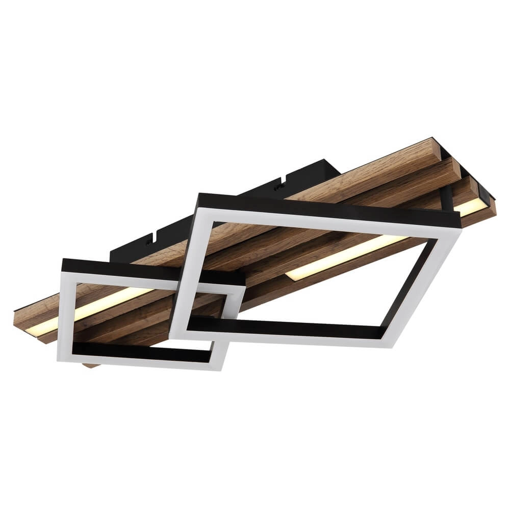 Plafondlamp Obrien zwart met hout 2-lichtst Globo 9007371512300