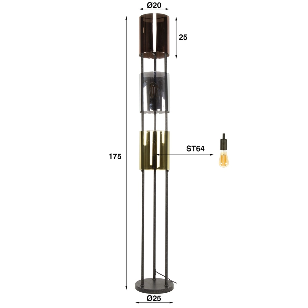 Glazen vloerlamp Lucente gekleurd glas - 3x E27 Lyora 8716803511491