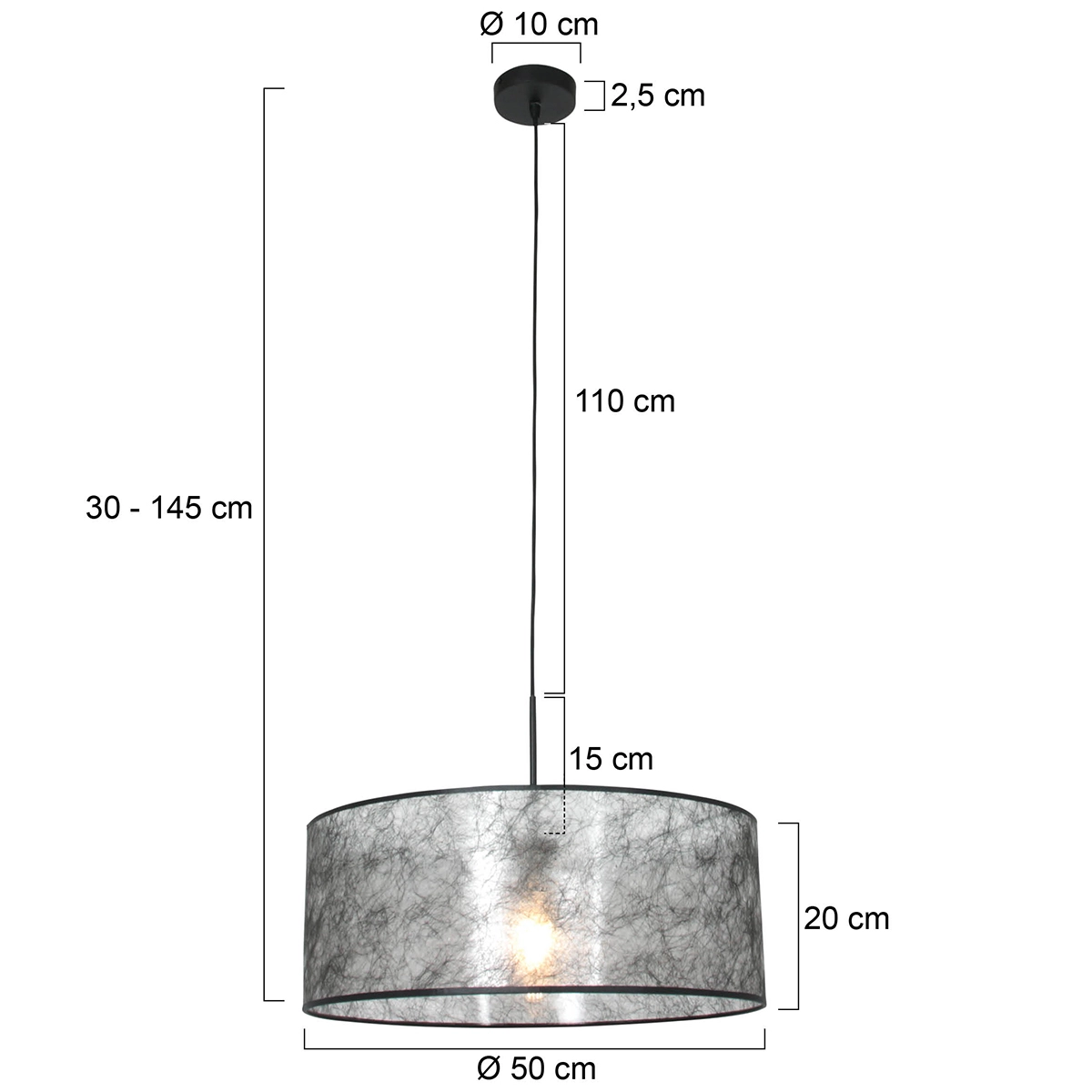 Hanglamp Sparkled 50cm met zwart transparante kap Steinhauer 8712746146226