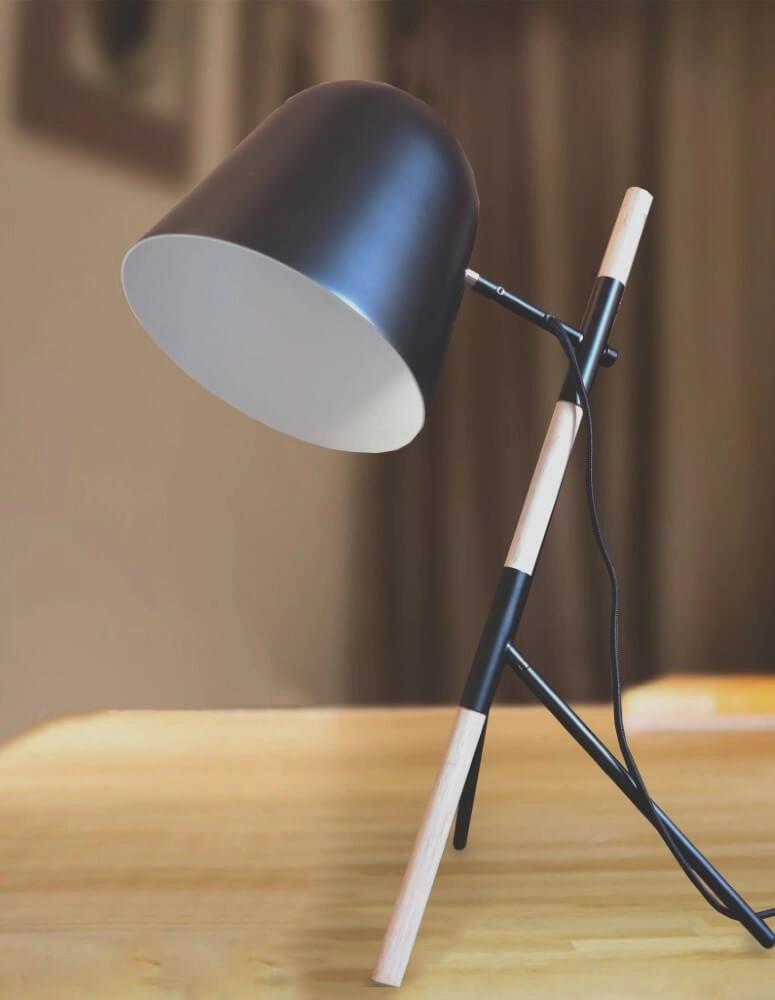 Landelijke tafellamp Sensa Tripod zwart met hout Artdelight 8719831732562