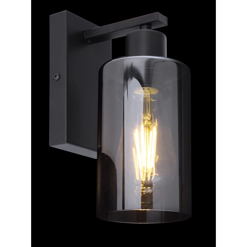 Zwarte wandlamp Hadera met smoke glas Globo 9007371402847