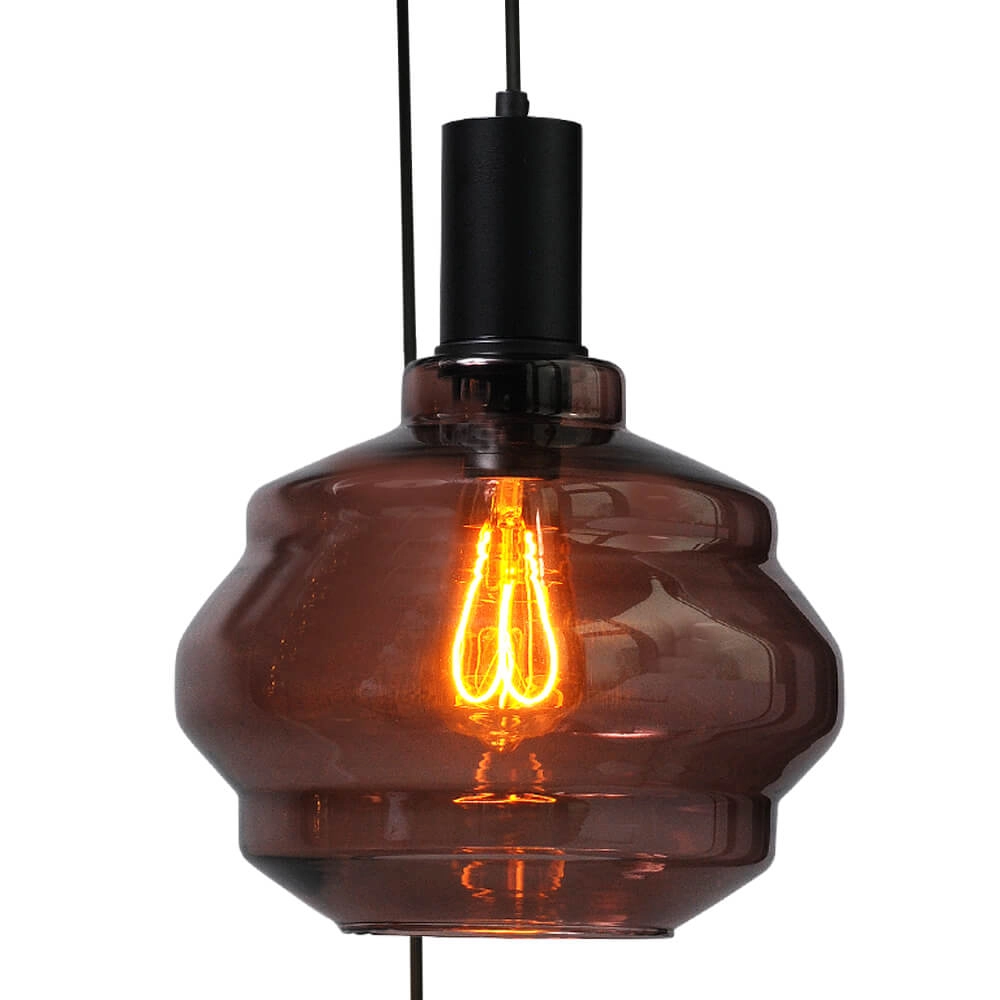 5-lichts vide hanglamp - zwart - Porto met Ball red glazen - Ø 24cm Masterlight 8718121270999