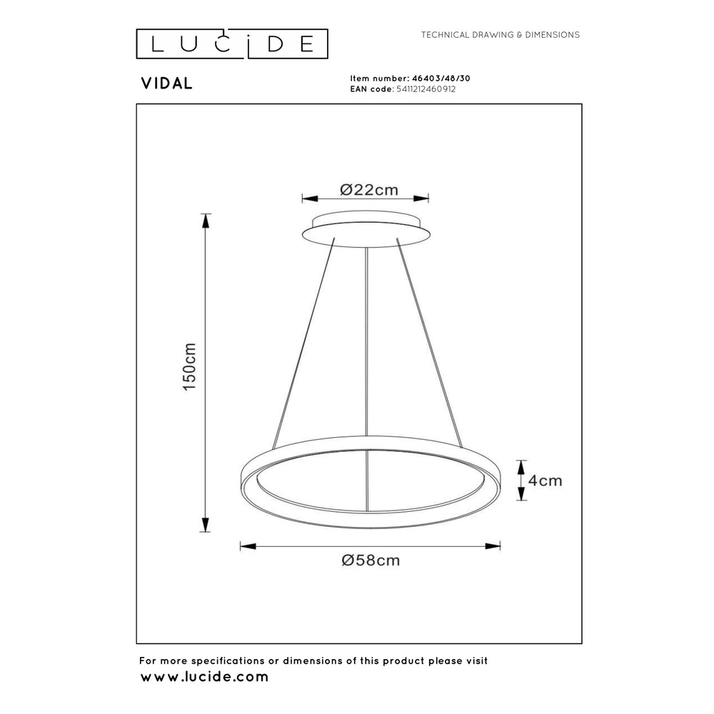 Hanglamp Vidal Ø 58cm zwart Lucide 5411212460912
