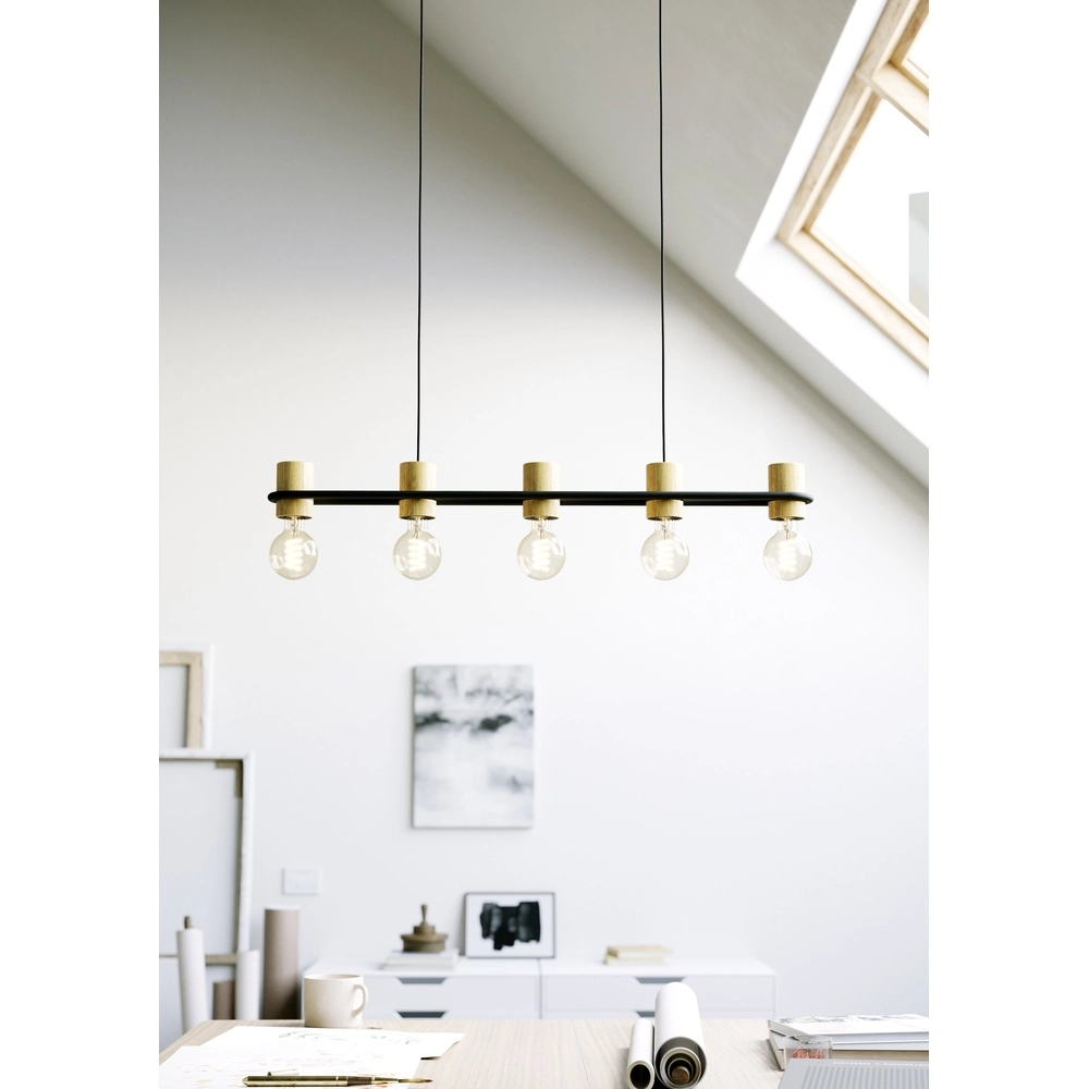 Hanglamp Chieveley met houtlook - 5x E27 Eglo 9002759435417