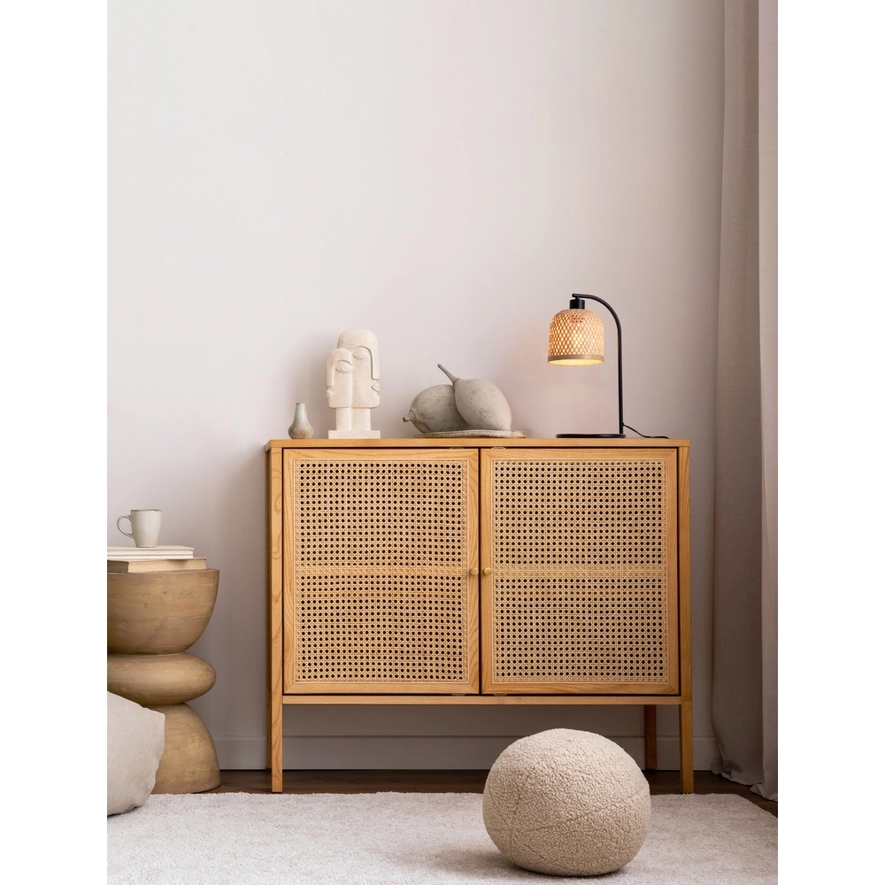 Tafellamp Intra zwart met bamboe kapje Lyora 5212017454805