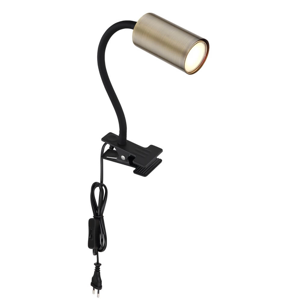 Zwarte klemlamp Robby met messing