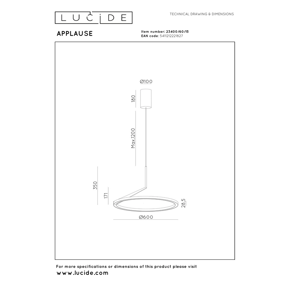 Strakke led hanglamp Applause Geborsteld metaal - Ø 60cm Premium by Lucide 5411212221827