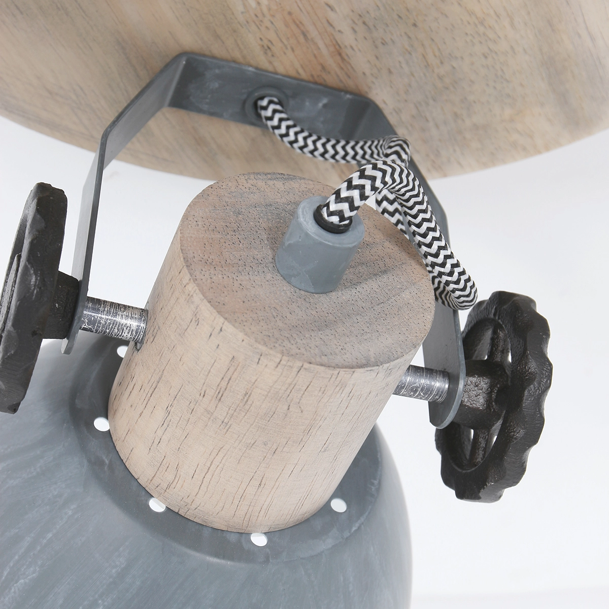 Industriële plafondlamp Gearwood 3-lichts vintage grijs met hout Steinhauer 8712746135404