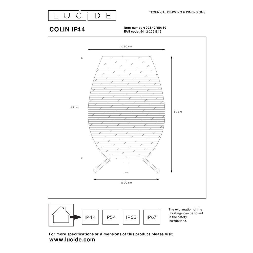 Oplaadbare tafellamp Colin Ip44 zwart Lucide 5411212031846