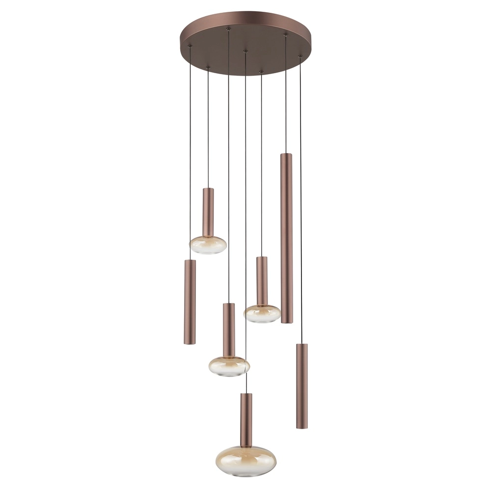 Hanglamp Veridian Ø 47cm koffie bruin met amber glas Brilliant 4004353476891