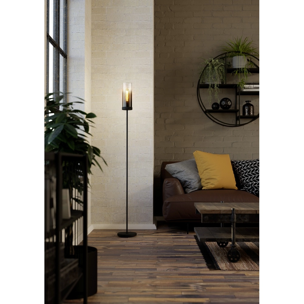 Zwarte vloerlamp Toothill met smoke glas Eglo 9002759440046
