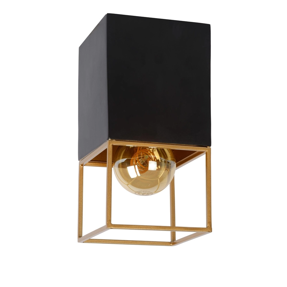 Strakke plafondlamp Rixt enkel zwart met goud