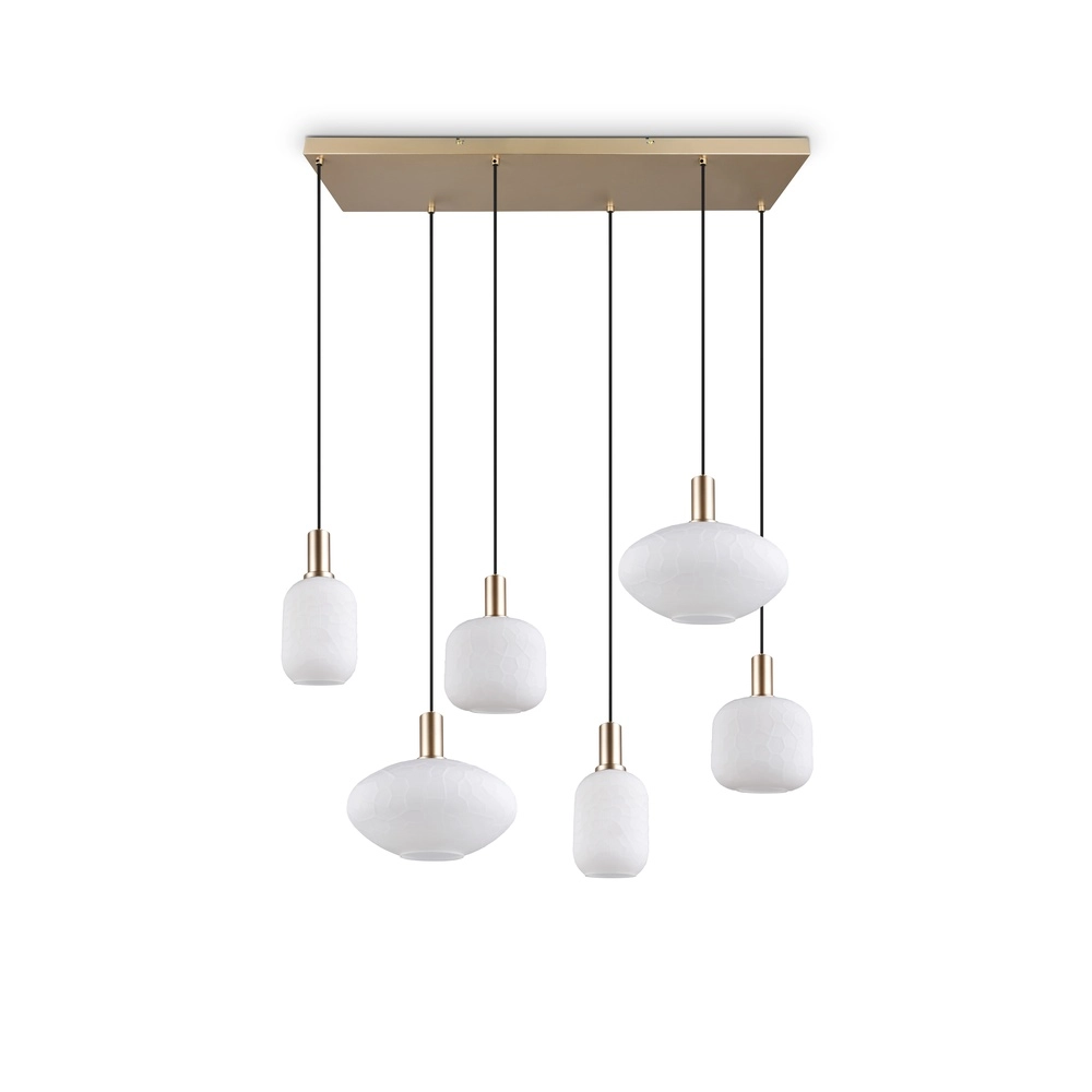 6-lichts hanglamp Emelie goud met wit glas Trio 4017807724332