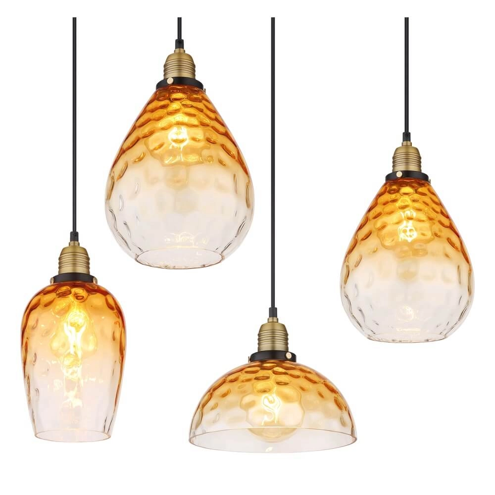 8-lichts hanglamp Salvy amber glas honinggraat Globo 9007371448609