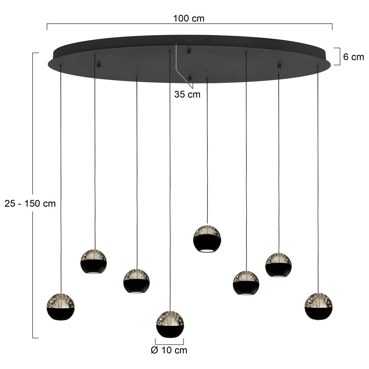 Ovale hanglamp Belluno 8-lichts led - zwart Steinhauer 8712746184006