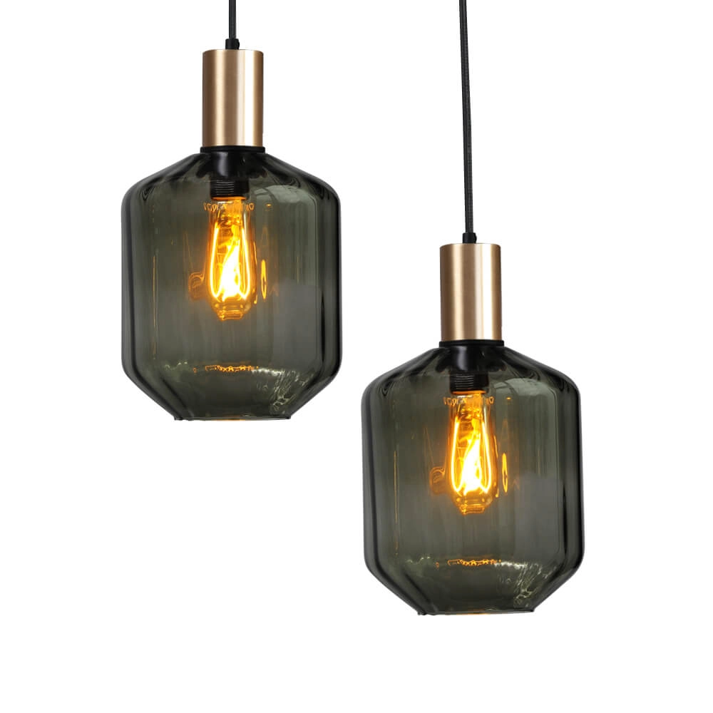 6-lichts hanglamp - goud - Porto met Jagger green glazen Masterlight 8718121270562