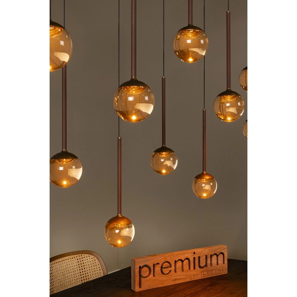 Ovale hanglamp Calina 12-lichts met amber bollen Premium by Lucide 5411212242068