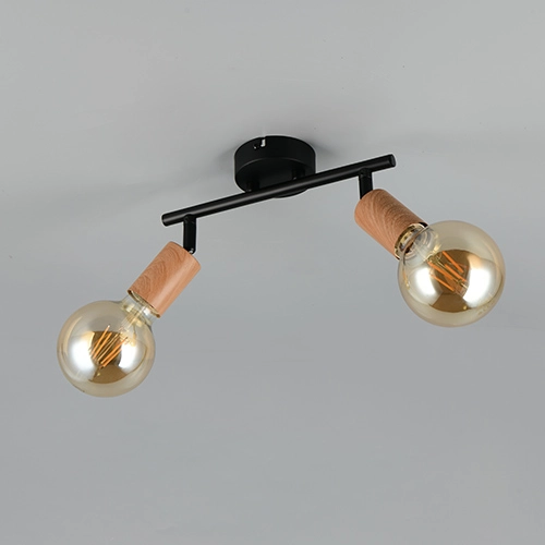 Plafondlamp Lamego dubbel zwart met hout Trio 4017807670875