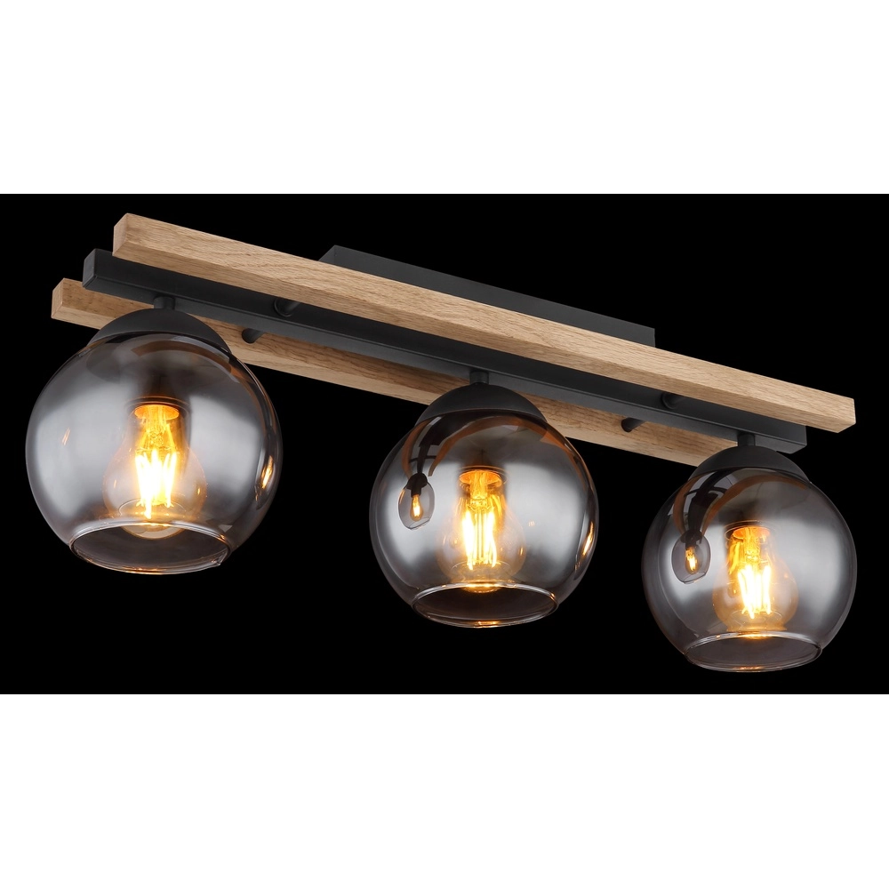 3-lichts plafondlamp Conni zwart met hout Globo 9007371448739