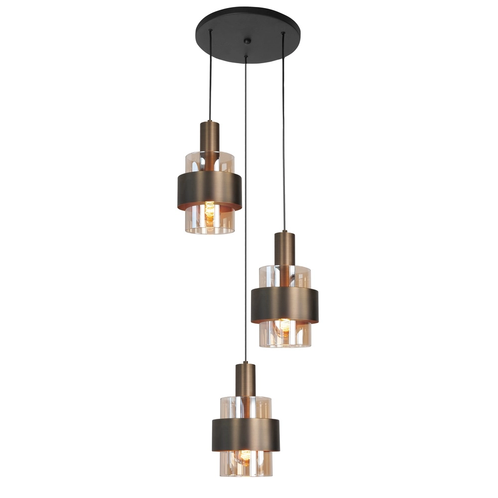 3-lichts hanglamp Marrone zwart met koper brons